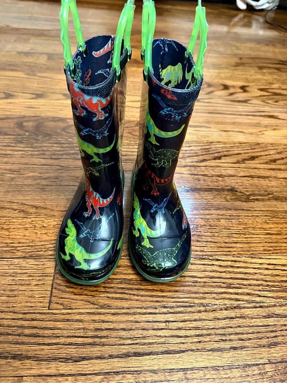 Western Chief Dinosaur Friends Lighted Rain Boot Black & Green